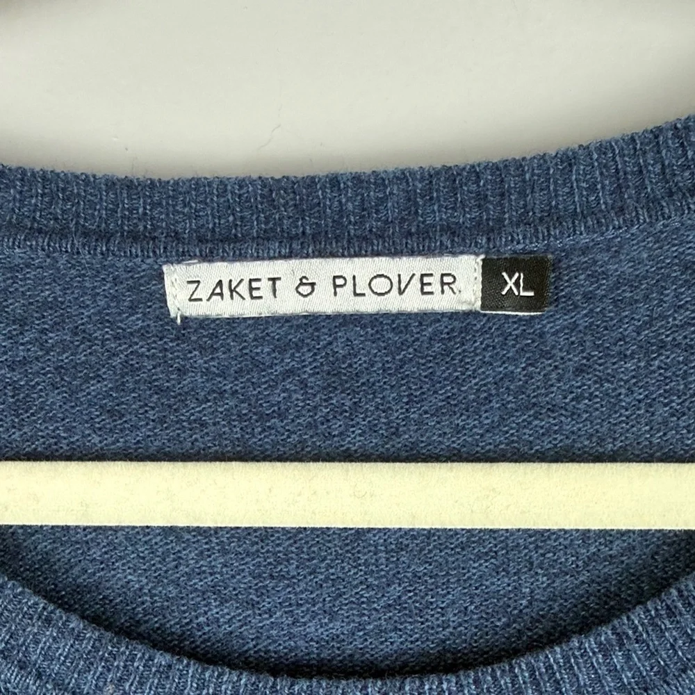 Zaket & Plover Blue Cotton Cashmere Blend Long Sleeve XL Top Red Cream Accents - Picture 3 of 12